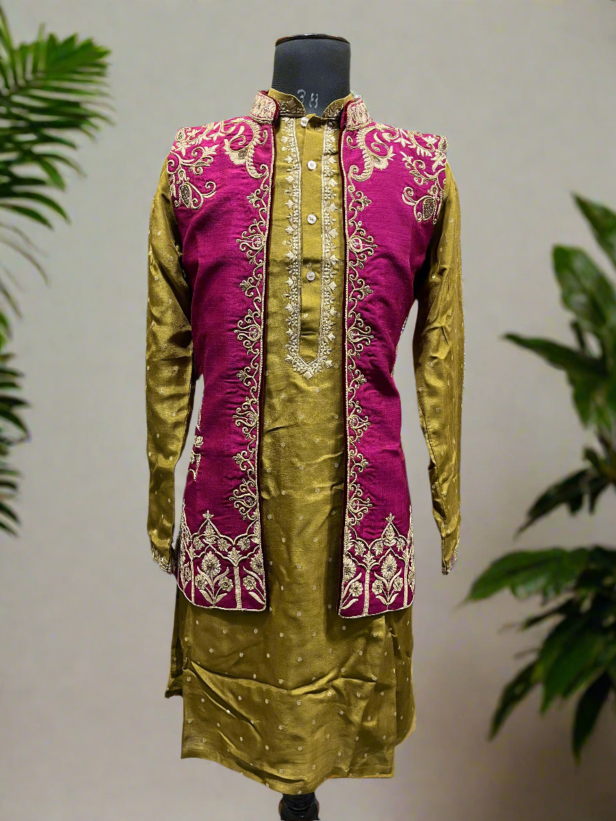 Karan Aujla Style Handcrafted Zardozi Work Nehru Jacket Set