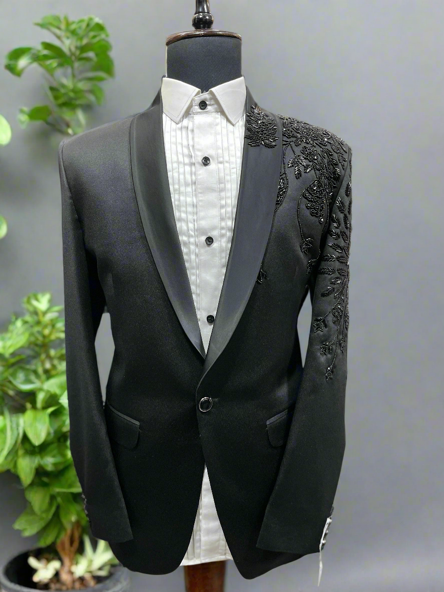 Men's Black Handcrafted Shawl Lapel Tuxedo Suit