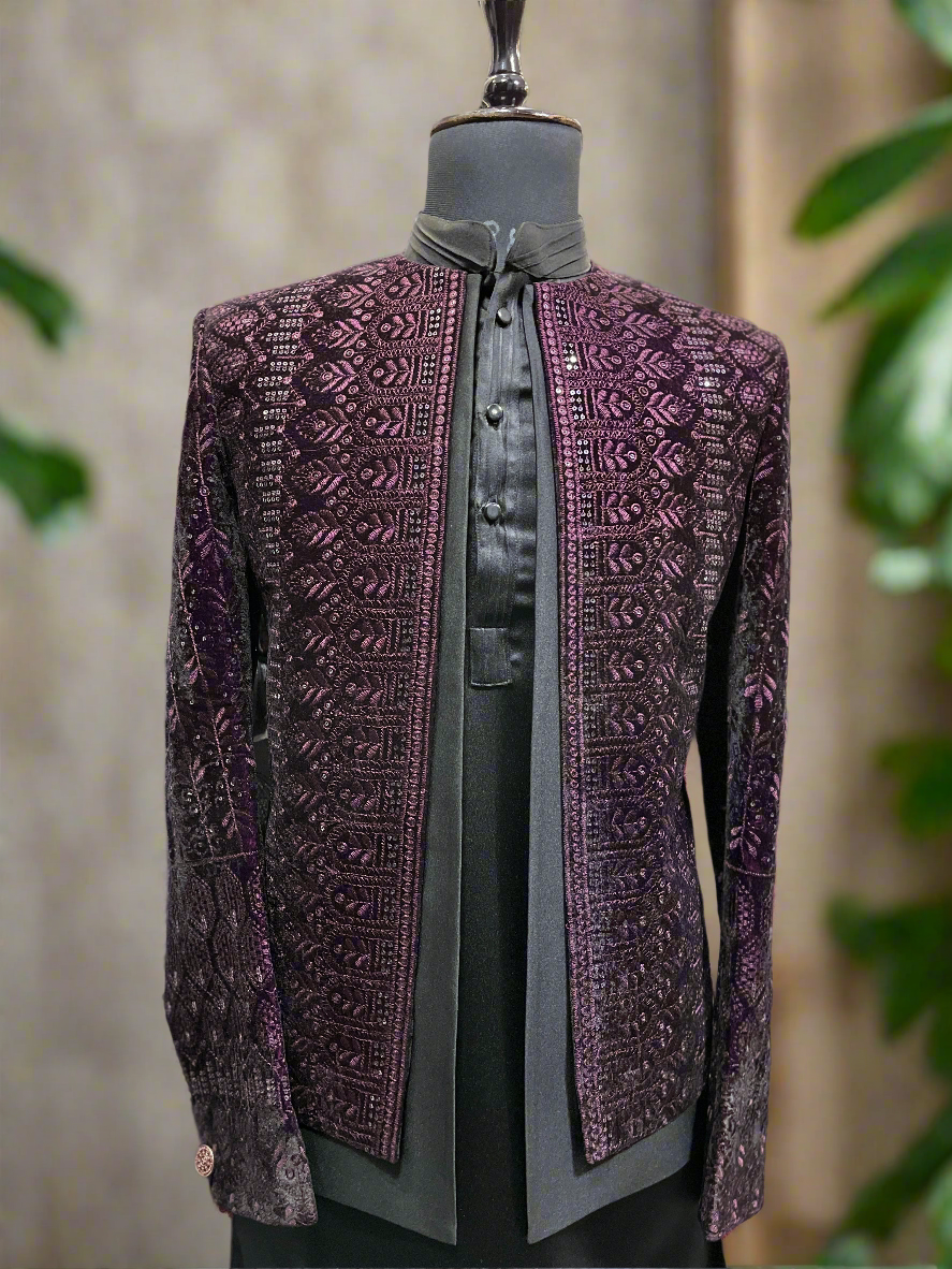 Tailored wine shrug ensemble by KPH Outfits.
