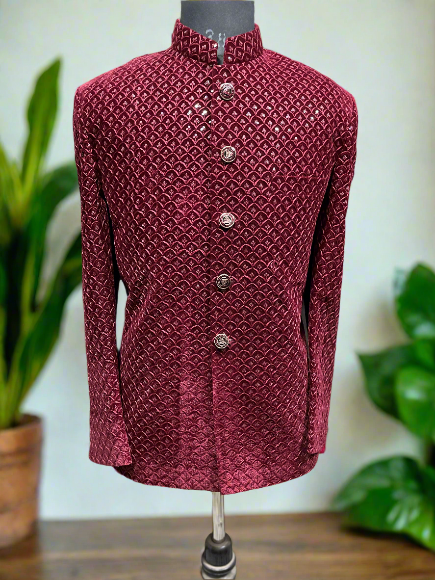 Maroon Traditional Jodhpuri Set with Modern Touch