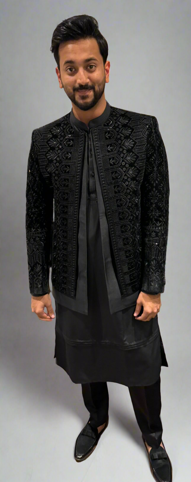 Men's Black Double Layer Style Open Shrug Set