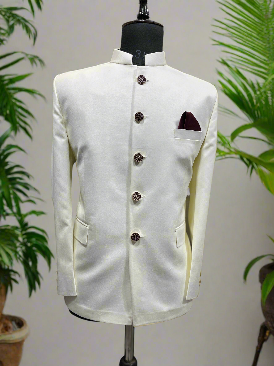 Men's Off White Classic Bandhgala Suit