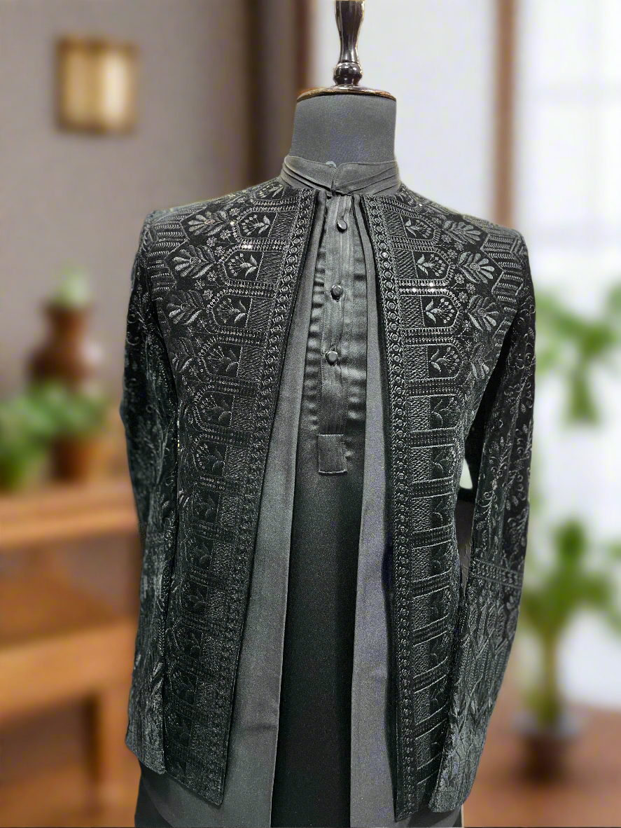 Complete Black Designer Ethnic Ensemble – Festive Wear for Men
