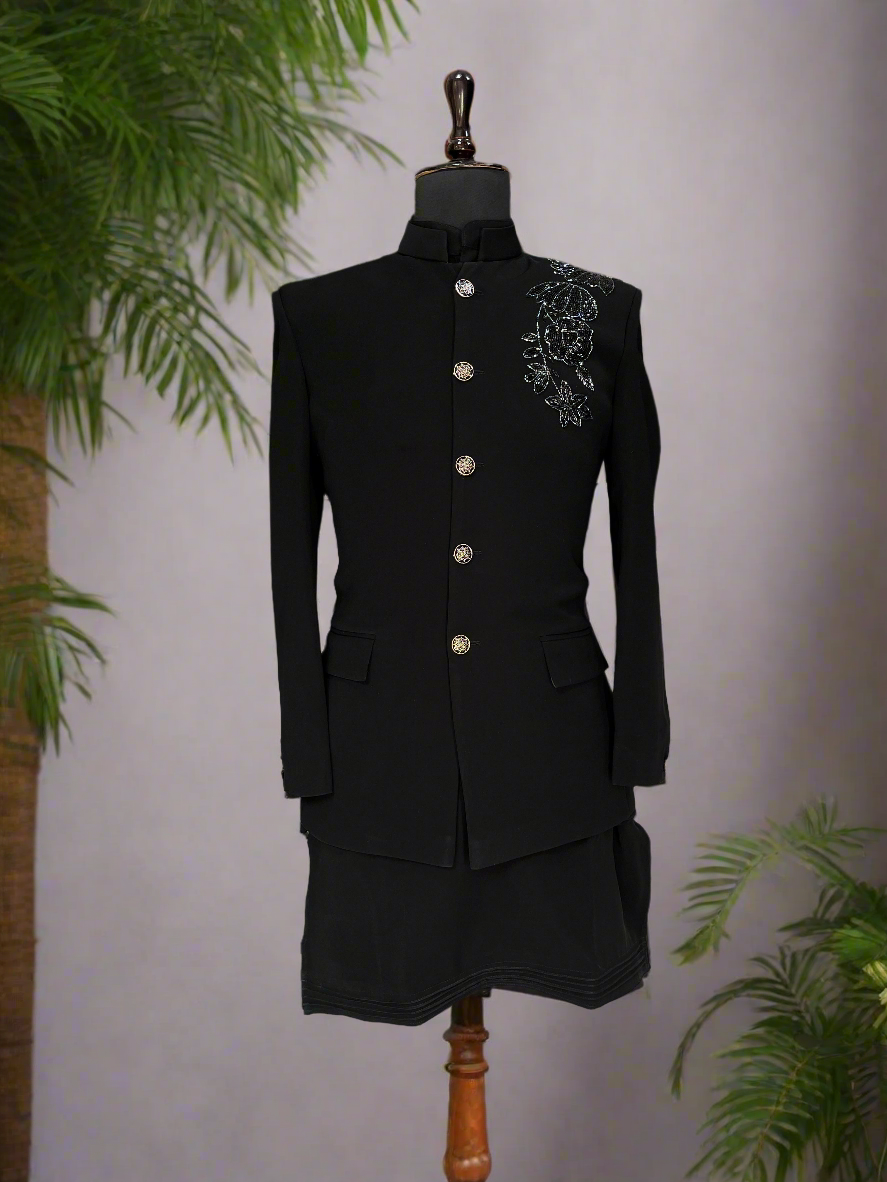 Men's Exclusive Black Handcrafted Bhumra Style Jodhpuri Set