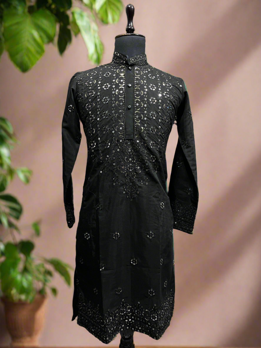 Men's Black Sequence Kurta Set