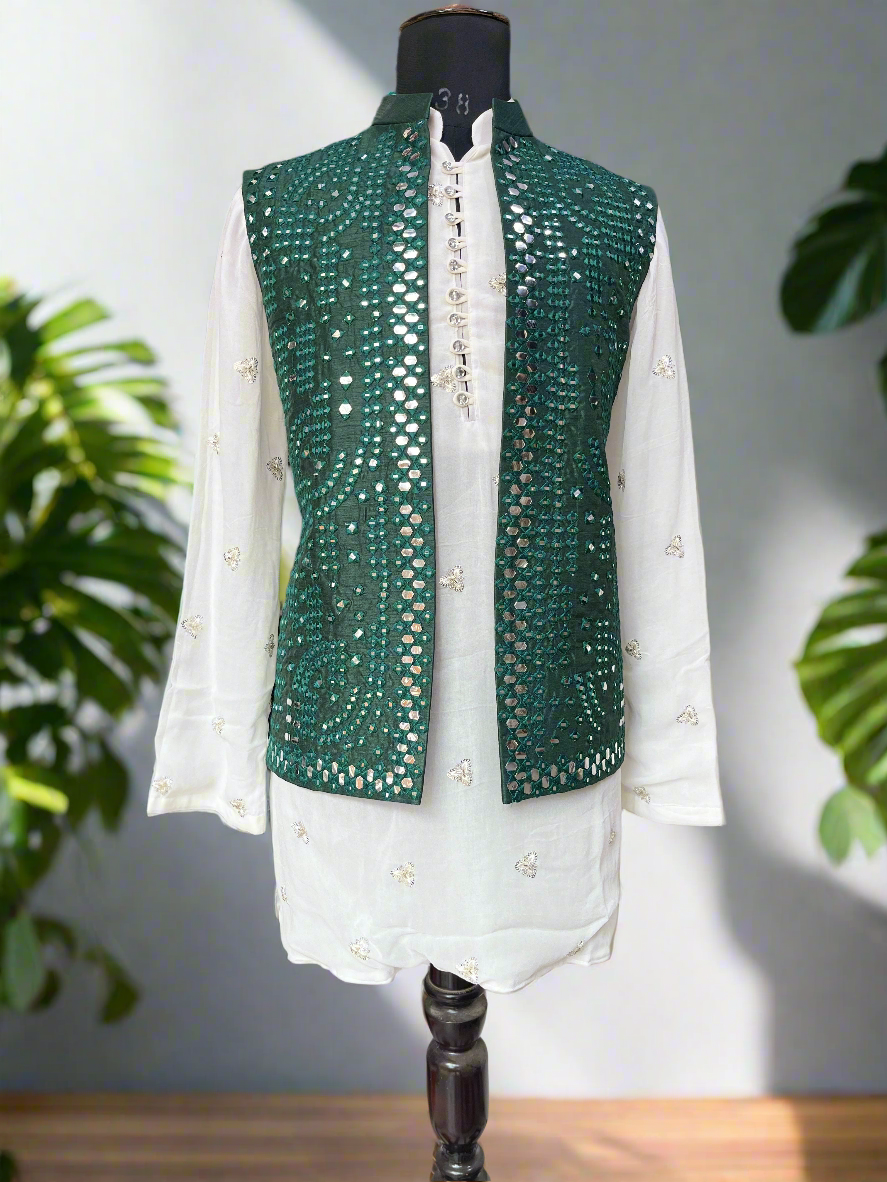 Men's Mirror Bundi Summer Handcrafted Kurta Set