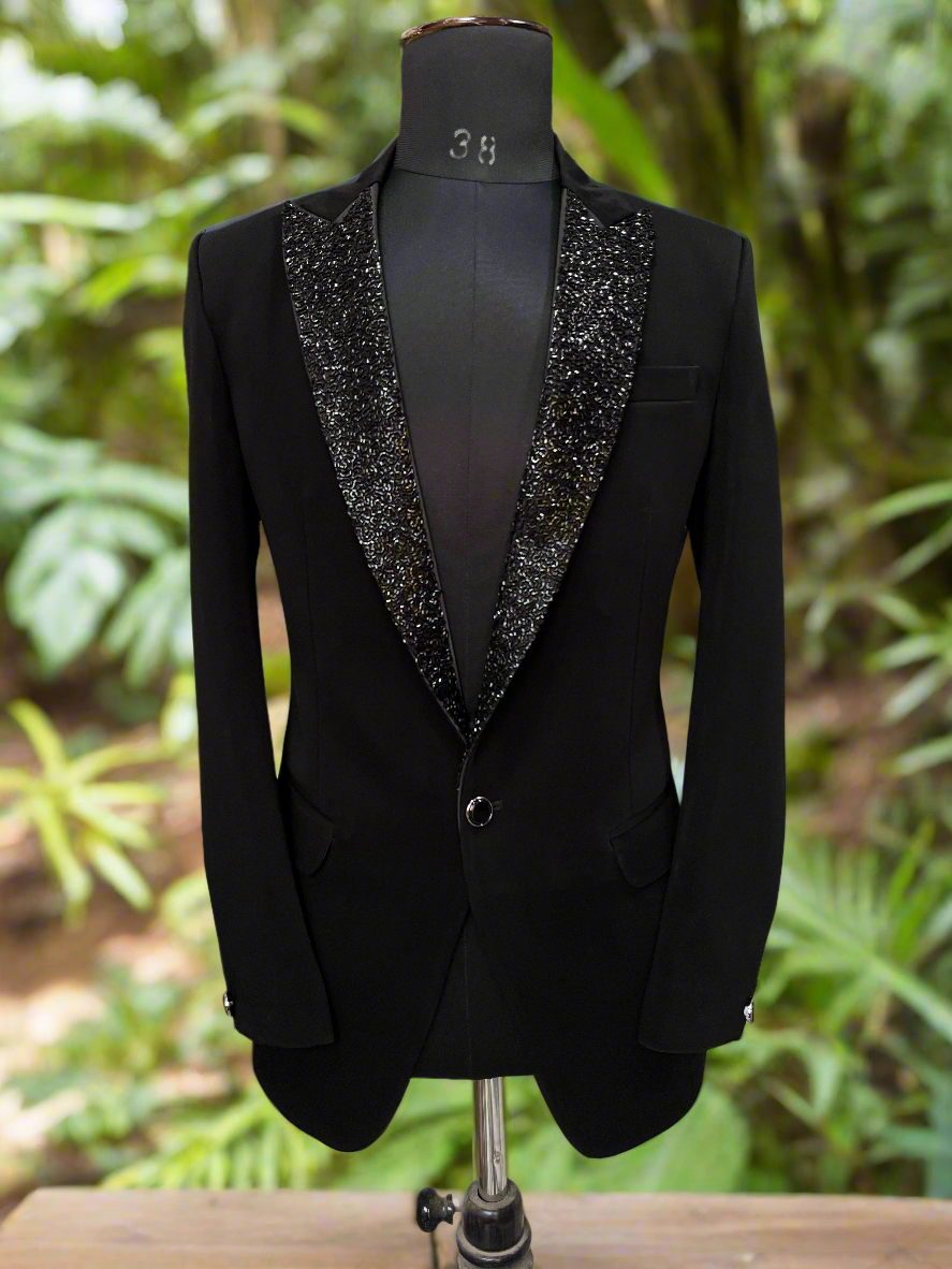 Men's Black Handcrafted Peak Lapel Tuxedo Suit