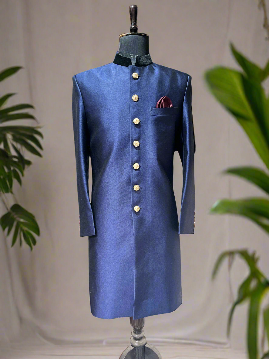 Srk Inspired Stylish Navy Blue Royal Sherwani Set