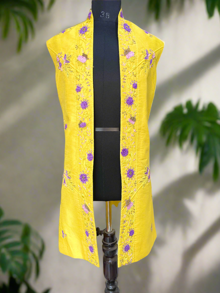 Haldi Special Handcrafted Zardozi Work Long Jacket