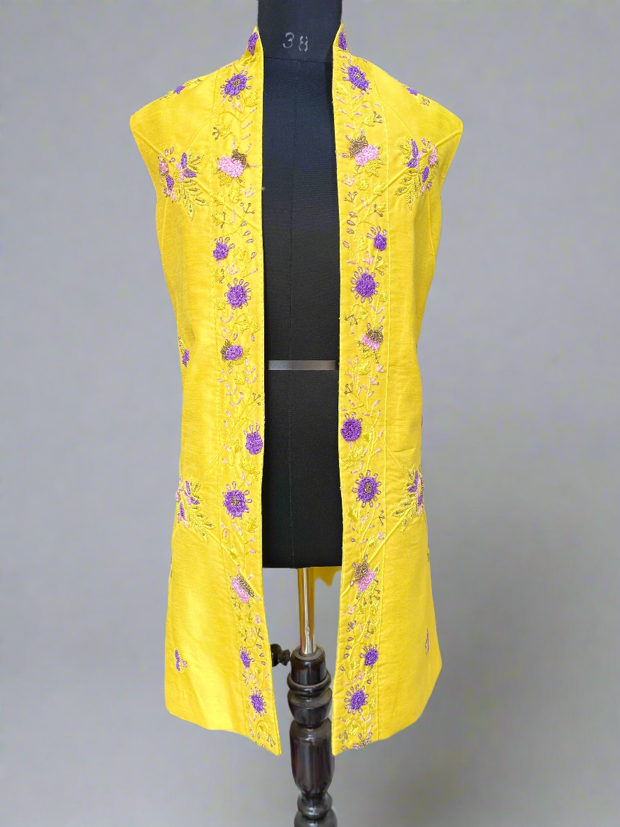 Haldi Special Handcrafted Zardozi Work Long Jacket