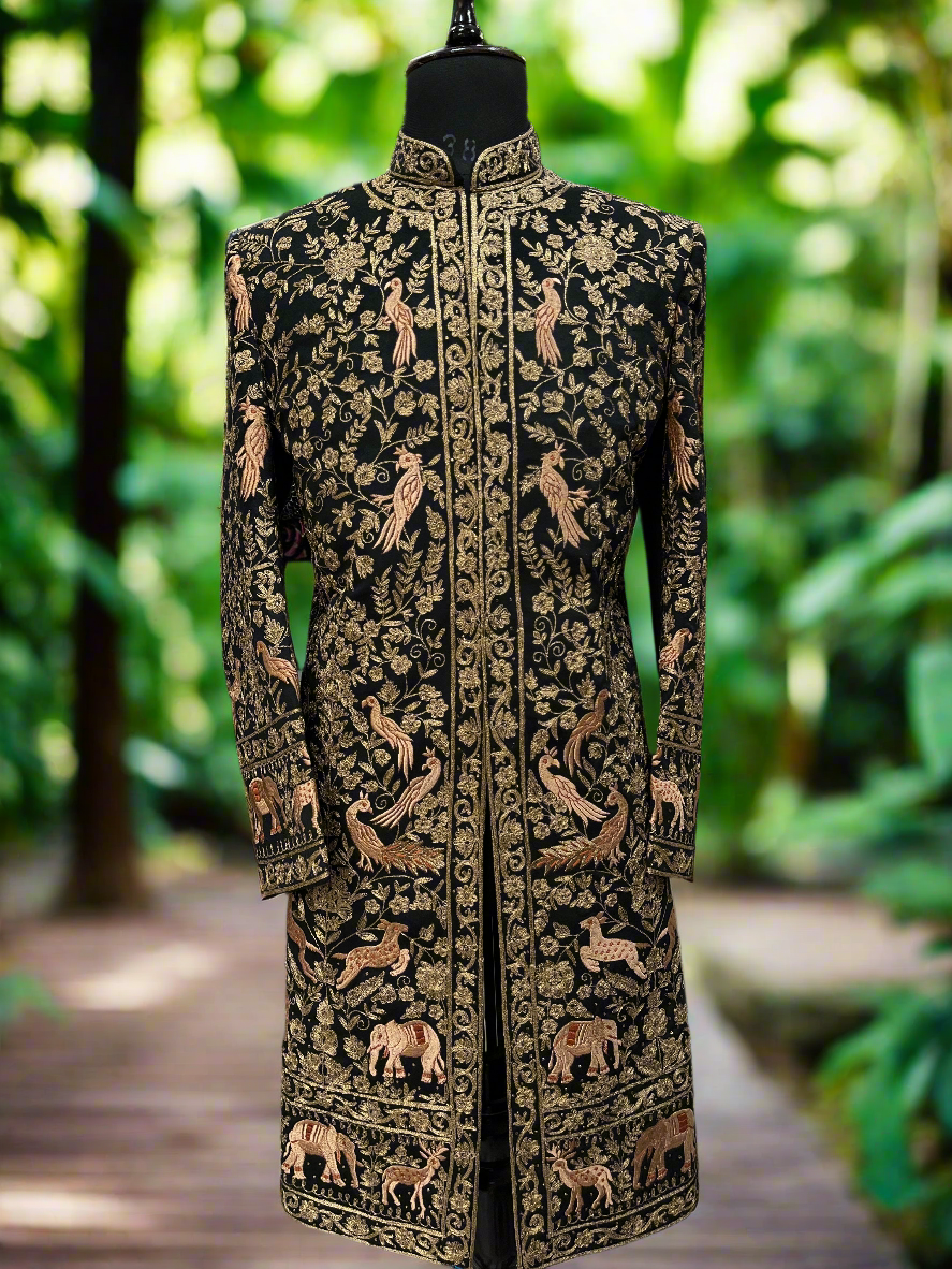 Men's Black Handcrafted Groom Sherwani Set