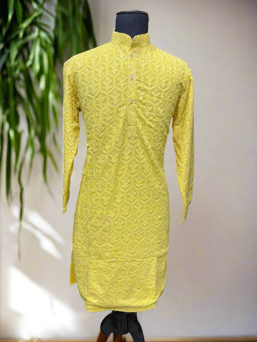 Men's Yellow Exclusive Lakhnavi Kurta Set