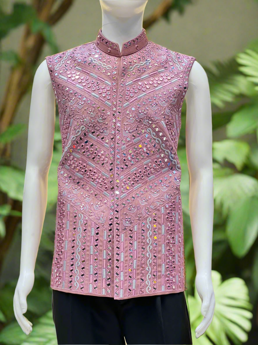 Men's Pink Bharat Reshma Inspired Real Mirror Waistcoat